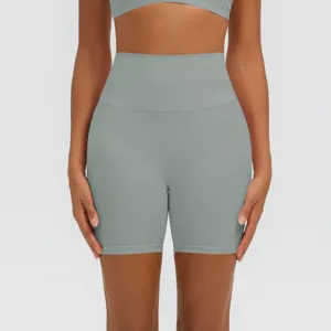 Pantaloncini fitness yoga vita alta da donna, abbigliamento sportivo traspirante elasticizzato.