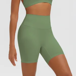 Pantaloncini yoga a vita alta da donna, pantaloncini fitness traspiranti contenitivi.