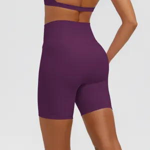 Donna vita alta pantaloncini da yoga fitness viola abbigliamento sportivo aderente
