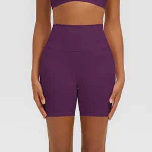 Pantaloncini yoga vita alta donna tinta unita fitness sportivi vista dettaglio foto