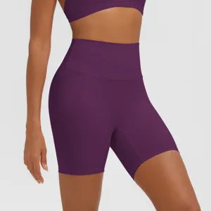 Pantaloncini yoga donna vita alta fitness sport controllo pancia viola elegante top