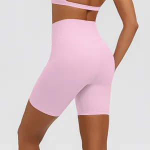 Donna vita alta yoga pantaloncini push up glutei fitness ciclista rosa abbigliamento