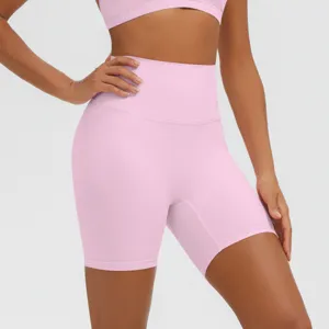 Pantaloncini da yoga rosa a vita alta da donna fitness palestra allenamento dettaglio
