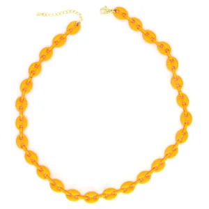 Orange coffee bean link chain necklace gold clasp fashion statement jewelry for women