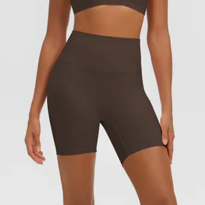 Pantaloncini da yoga a vita alta senza cuciture da donna, pantaloncini fitness sport.