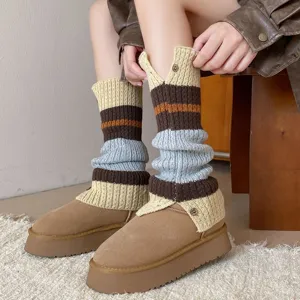Knit leg warmers for women winter stylish color block slouchy socks with buttons warm boots cuffs