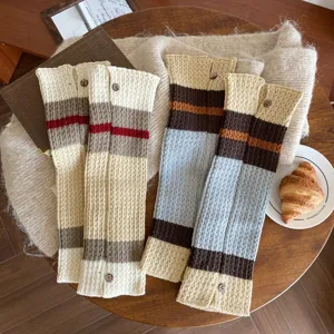 Knit leg warmers for women autumn winter retro striped button calf warmers y2k aesthetic