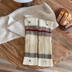 Womens cozy colorblock knit leg warmers winter vintage button boot cuffs soft socks