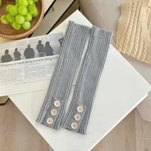 Grey knit leg warmers for women winter button split boot cuffs y2k aesthetic calf socks