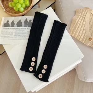 Women black knit leg warmers with buttons winter cozy y2k style calf socks stylish