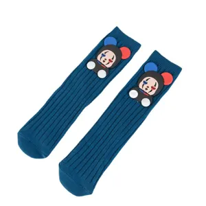 Kinder dunkelblaue gerippte Socken mit süßem 3D Cartoon Clown Mausohren Design bequem