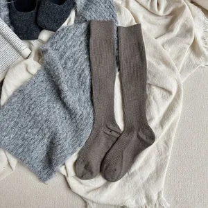 Calze alte a coste marroni da donna invernali calde lunghe lavorate a maglia casual quotidiane