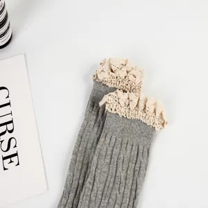 Japanese autumn winter lace over the knee socks pure cotton striped slimming high tube Lolita socks