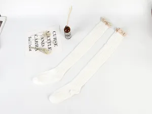 Japanese style autumn winter lace over the knee socks pure cotton striped high stockings