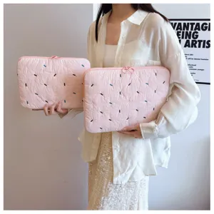Korean quilted laptop sleeve 14 inch cute pink embroidered protective case product detail view