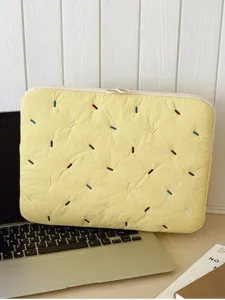 Quilted Embroidered Laptop Sleeve 11 14 Inch Nylon Lightweight Shockproof Padded Computer Case For Women Men Candy Colors
