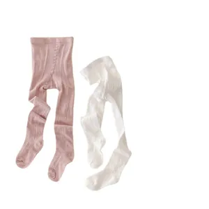Cute breathable cotton baby tights with hollow-out design, soft toddler pantyhose for spring and summer.