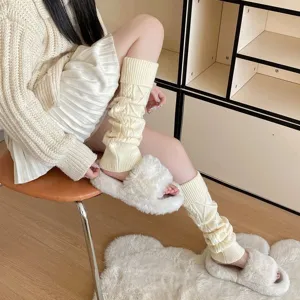 Calentadores de punto grueso para mujer, calcetines slouch cálidos de invierno, color crema.