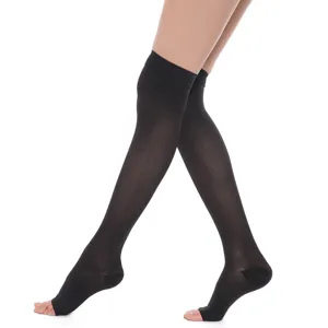 Open toe compression stockings for women, black medical leg shaping socks for daily wear.