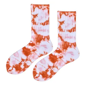 Calzini a tubo tye dye arancioni e bianchi da uomo e donna, calze streetwear alla moda.