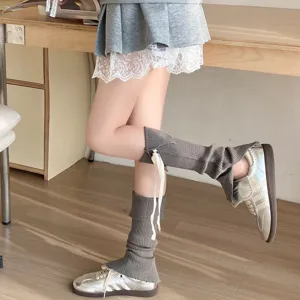 Eleganti scaldamuscoli lavorati a maglia in stile giapponese con fiocchi per donna.