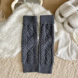 Calentadores de piernas de punto grueso de invierno para mujer puños de botas largos gris