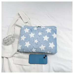 Blue star plush tablet bag fluffy cute computer sleeve soft storage bag aesthetic laptop case