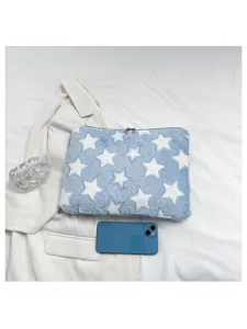 Cute plush star pattern laptop sleeve fluffy tablet case soft protective storage bag