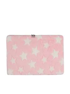 Pink white star plush laptop sleeve cute fuzzy tablet bag soft storage case aesthetic