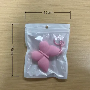 Pink butterfly silicone keychain holder portable cute lip gloss clip accessory for women