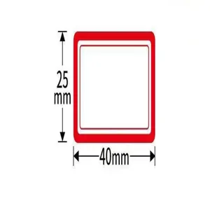 Vista dettagliata dell'etichetta autoadesiva bianca rettangolare 25x40mm con bordo rosso.