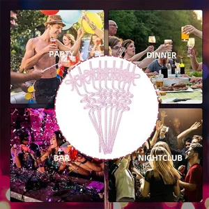 Pink glitter spiral drinking straws with bow design, perfect for party, bar and decor.