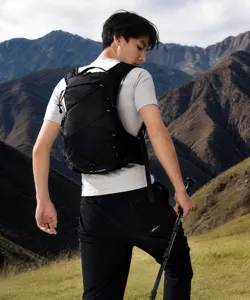 Lightweight black outdoor sports backpack for hiking, travel and mountaineering adventures.