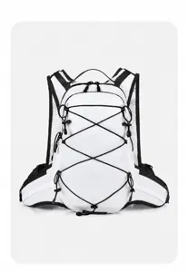 Detailed front view of the lightweight breathable white outdoor sports running backpack.