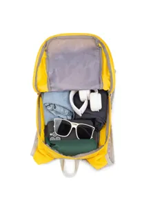 Yellow running vest backpack with large capacity for outdoor hiking and sports travel.