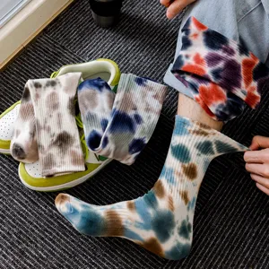 Calcetines de Media Caña Tie-Dye Unisex Casual Moda Streetwear Transpirable Absorbente de Sudor Algodón Calcetines Para Hombres Mujeres