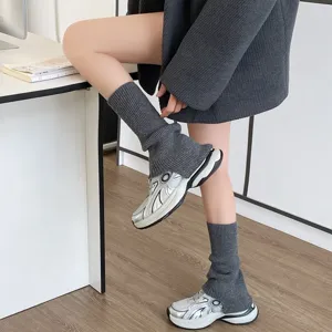 Grey knit leg warmers women Y2K autumn winter Japanese style split warm stacking socks