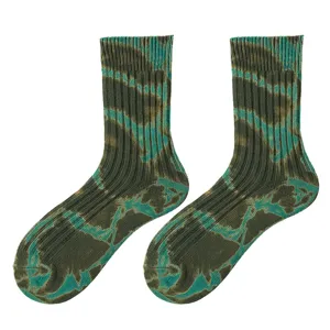 Calzini in cotone tie dye verde marrone autunno inverno spessi stile streetwear moda