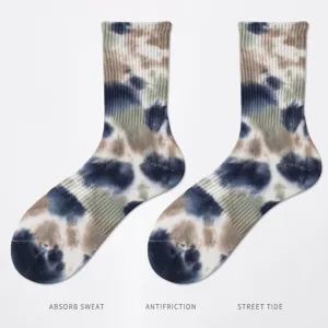 Calcetines de tubo hombre tie-dye estilo urbano algodón transpirable calcetines deportivos
