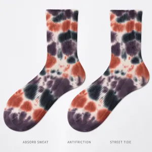 Calcetines de tubo tie-dye para hombre y mujer, estilo urbano transpirable de algodón.
