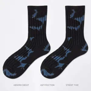 Uomini Donne Calzini Cotone Tie Dye Nero Blu Inverno Moda Lunghe Calze Casual Cotone