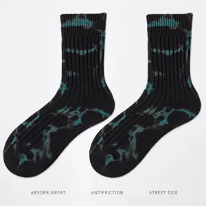 Calzini lunghi neri tie dye per autunno inverno uomo donna spessi stile streetwear
