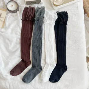 Style japonais chaussettes longues dentelle volants genou quatre couleurs hiver bottes cuissardes