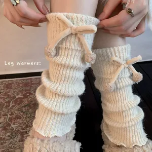Knitted leg warmers for women winter warm fluffy pom pom slouch socks aesthetic cozy leg covers