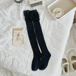 2024 Nouvelles chaussettes hautes en dentelle noire style japonais bas de bottes mode