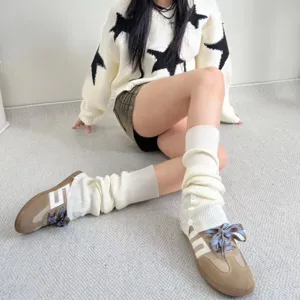 Damen Winter Strick Wolle Beinstulpen Lässig Einfarbig Slouch Stiefelstulpen Seitlicher Knopf Split Mode Socken Zubehör