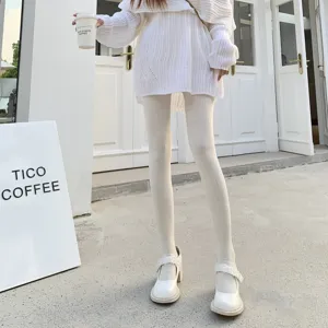 Medias De Punto De Trenza Vintage Japonés Blanco Avena Pantys Gruesos Y Cálidos Mujer