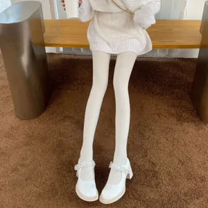 Medias de punto de ochos para mujer blanco avena afelpado invierno cálido retro panty