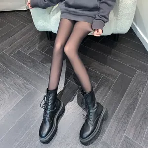 Collant Thermique Doublé Polaire pour Femmes Faux Collant Translucide Nylon Haute Densité Hiver