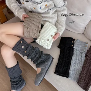 Women thick knit leg warmers cuffed button slouch socks winter warm cable knit calf sleeves